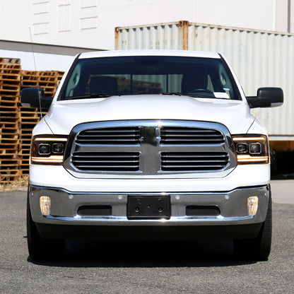 2009-2018 Dodge RAM 1500  / 2019-2021 RAM Classic / 2010-2018 RAM 2500 3500 Projector Headlights w/ Amber LED Sequential Turn Signal (Matte Black Housing/Clear Lens)