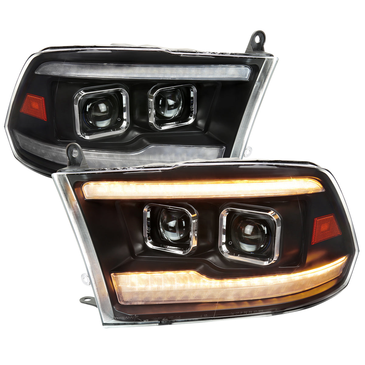 2009-2018 Dodge RAM 1500  / 2019-2021 RAM Classic / 2010-2018 RAM 2500 3500 Projector Headlights w/ Amber LED Sequential Turn Signal (Matte Black Housing/Clear Lens)