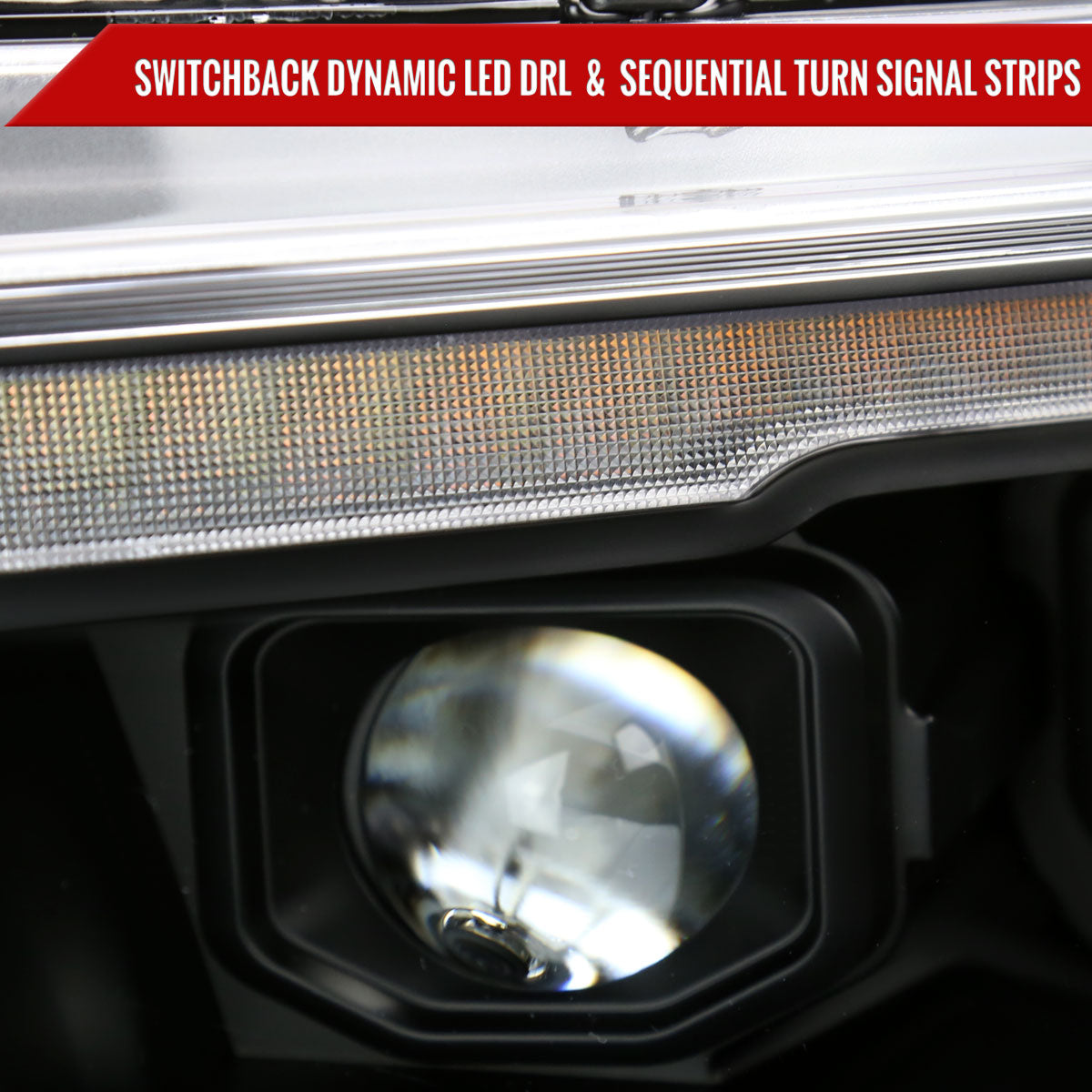 2019â€“2024 Dodge RAM 1500 Projector Headlights w/ Amber LED Sequential Turn Signals & Startup Animation (Matte Black Housing / Clear Lens)