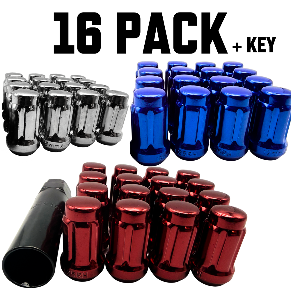 16 Pack M12x1.25 Tapered Spline Colored ATV UTV Lug Nuts with Key