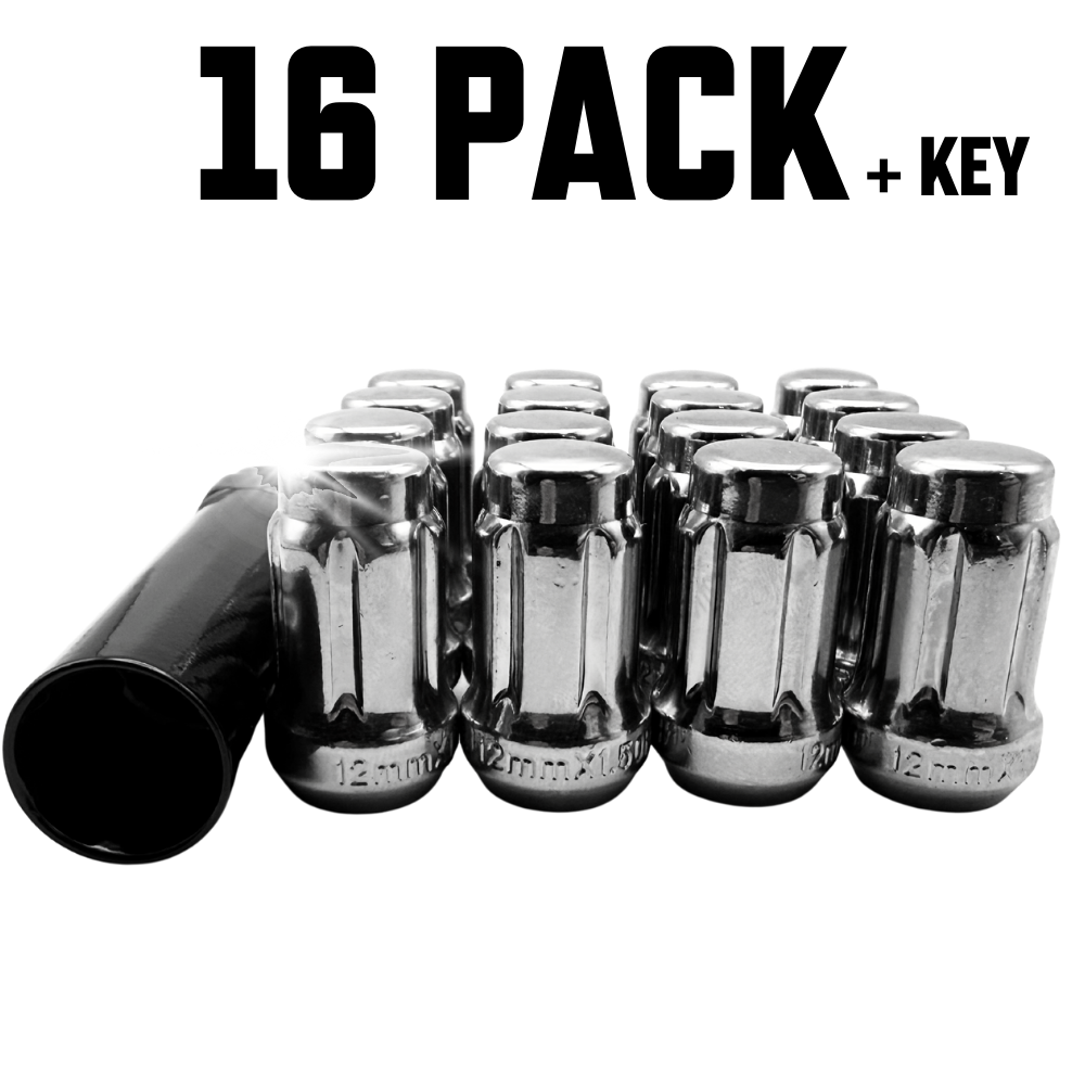 16 Pack M12x1.5 Tapered Spline Chrome ATV UTV Lug Nuts with Key