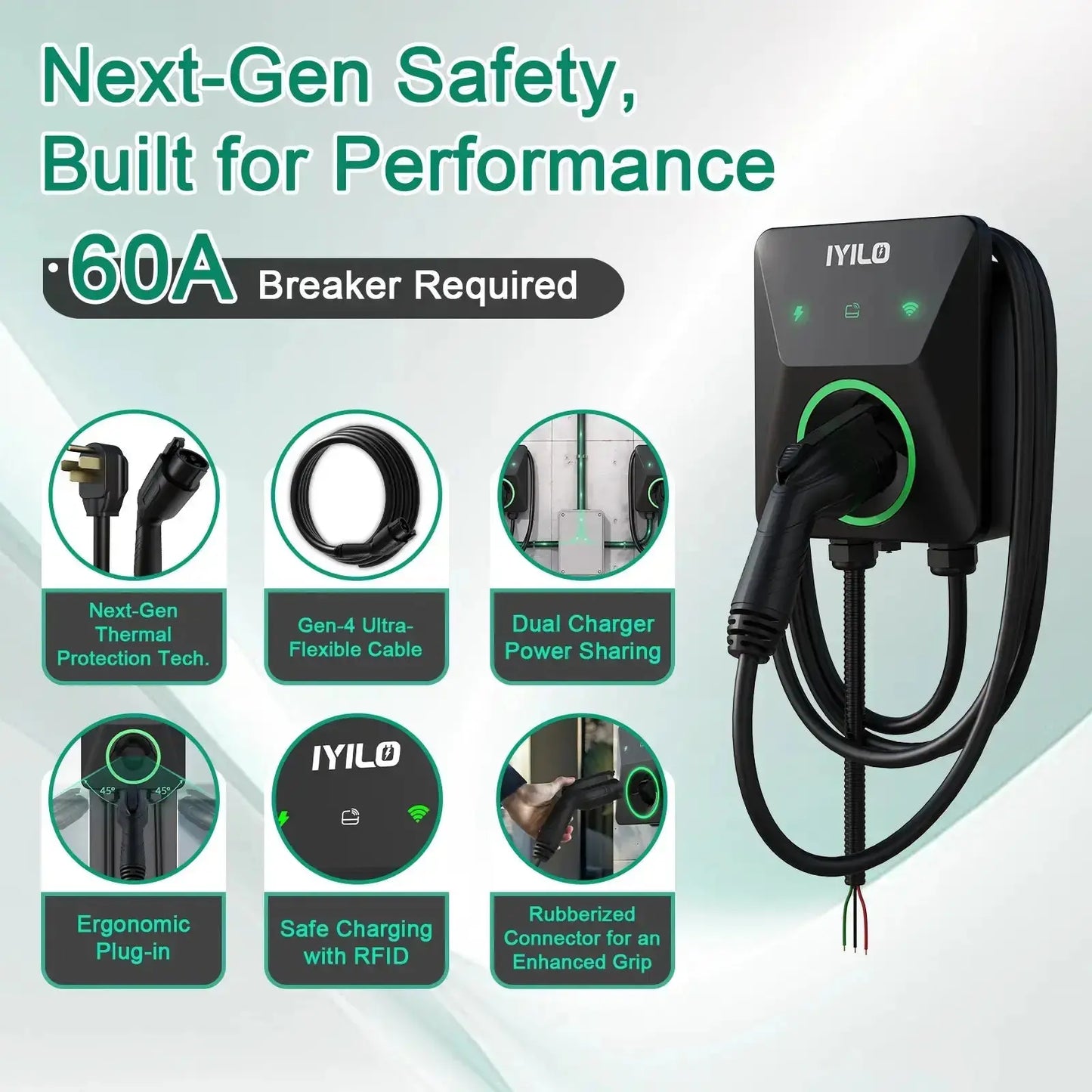 IYILO Level 2 EV Charger J1772 Wall-mounted Hardwired - 48A