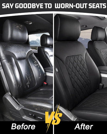 Umbrauto Custom Fit Seat Covers for Ford F150, Pickup Truck Nappa Leather Seatcovers for 2015-2025 Ford F150 SuperCrew/ 2017-2025 F250 F350 F450 Super Duty Crew Cab XL XLT Lariat King Ranch Platinum,Black