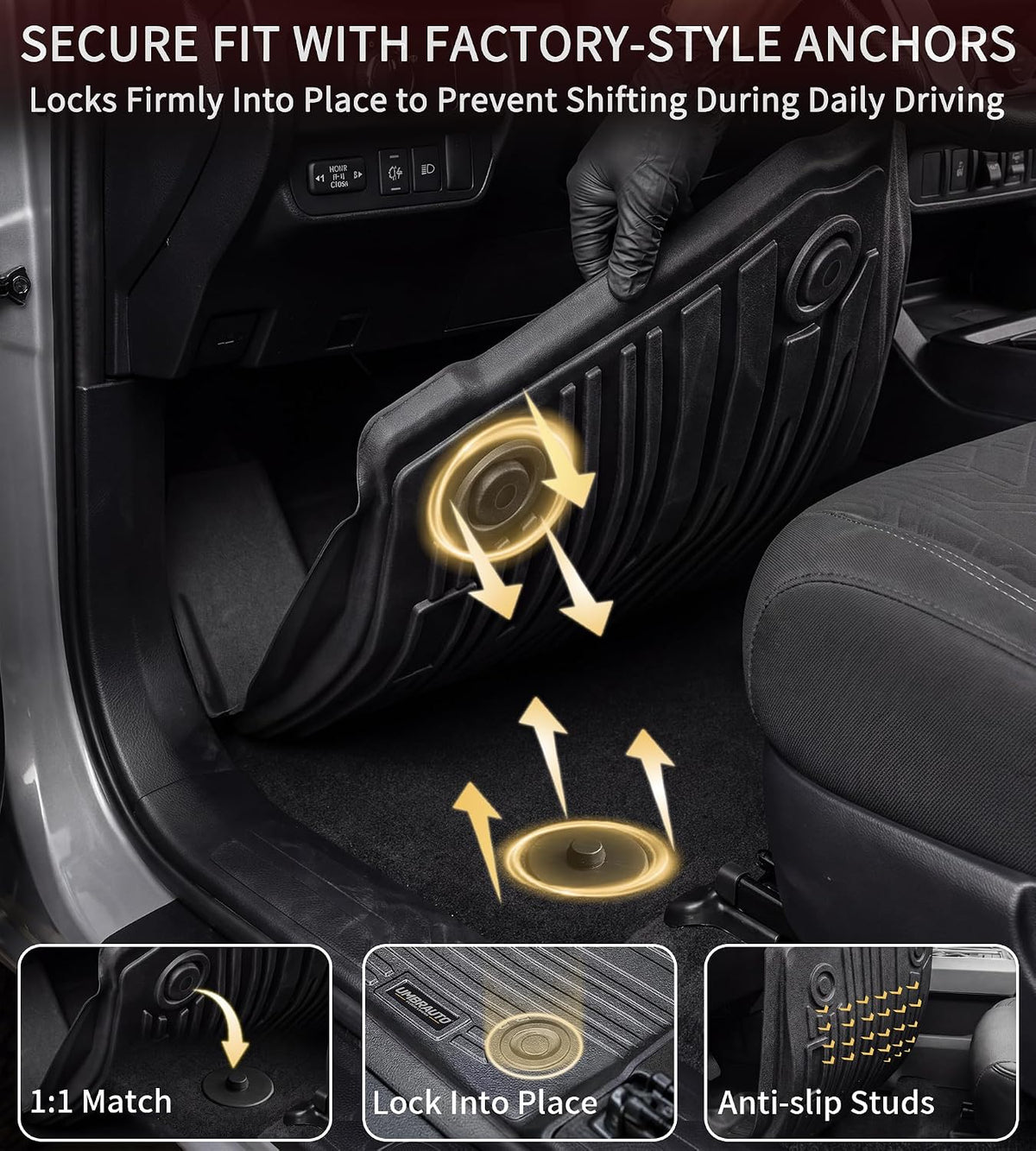 Umbrauto Floor Mats for Toyota Tundra 2022-2026 CrewMax Cab, All Weather TPE Truck Floor Liners Custom Fit Tundra SR/SR5/TRD Pro/Limited/Platinum/1794 Edition/Capstone, Waterproof Front&Rear Car Rug
