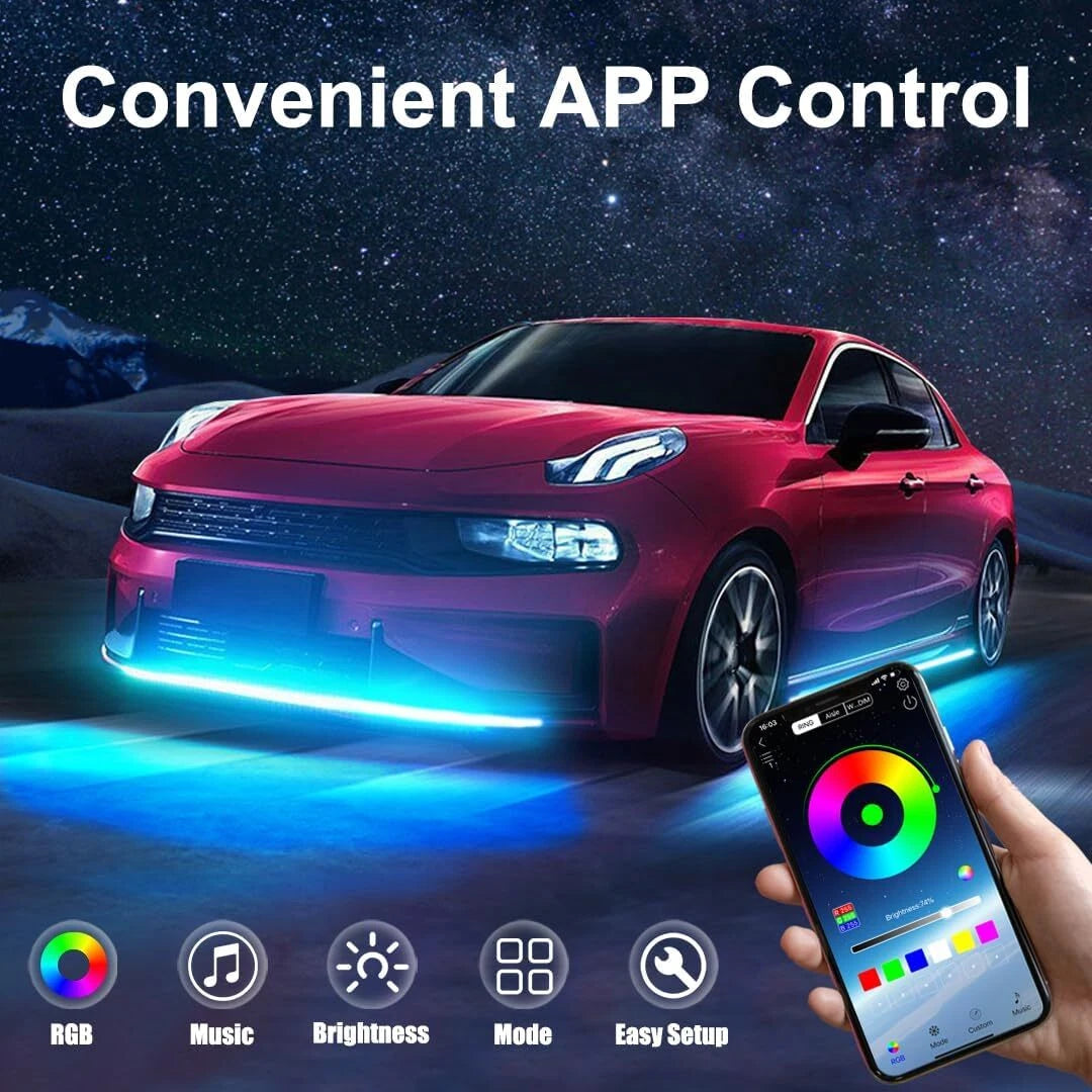 GEN PERFORMANCE 6PCS Double Row RGB Dream LED Underglow Kit – Neon Chasing Lights w/ Remote & Bluetooth