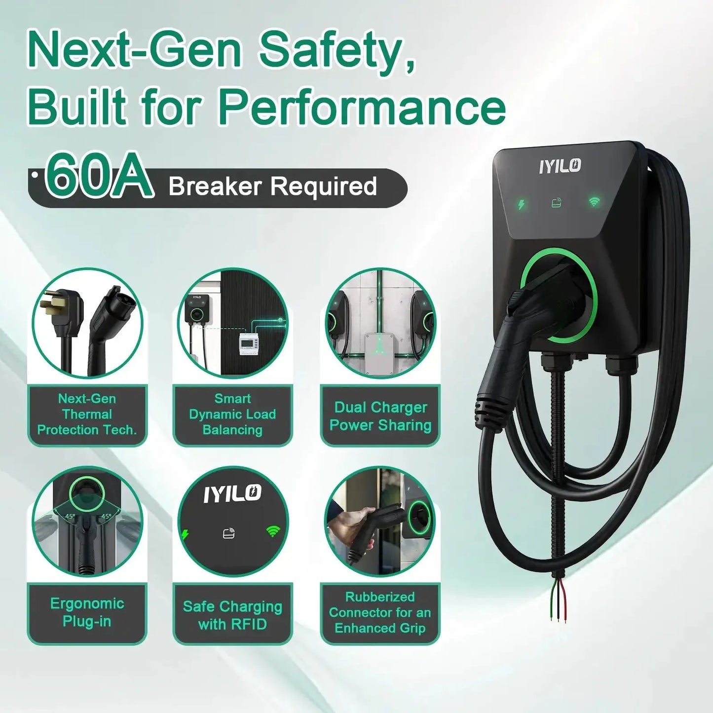 IYILO Pro Level 2 EV Charger J1772 Hardwired with energy meter - 48A