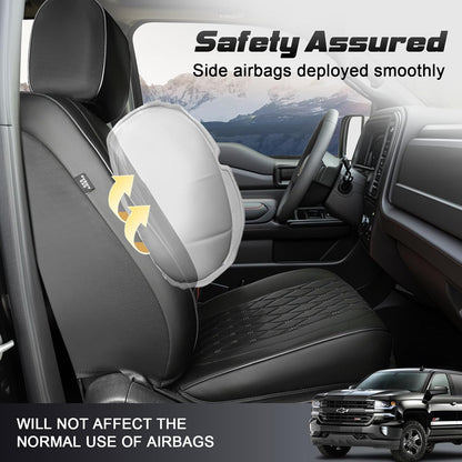 Umbrauto Seat Covers for Silverado/Sierra| Waterproof Leather Pickup Truck Custom Seat Covers Full Set for Chevy Silverado GMC Sierra ,Black