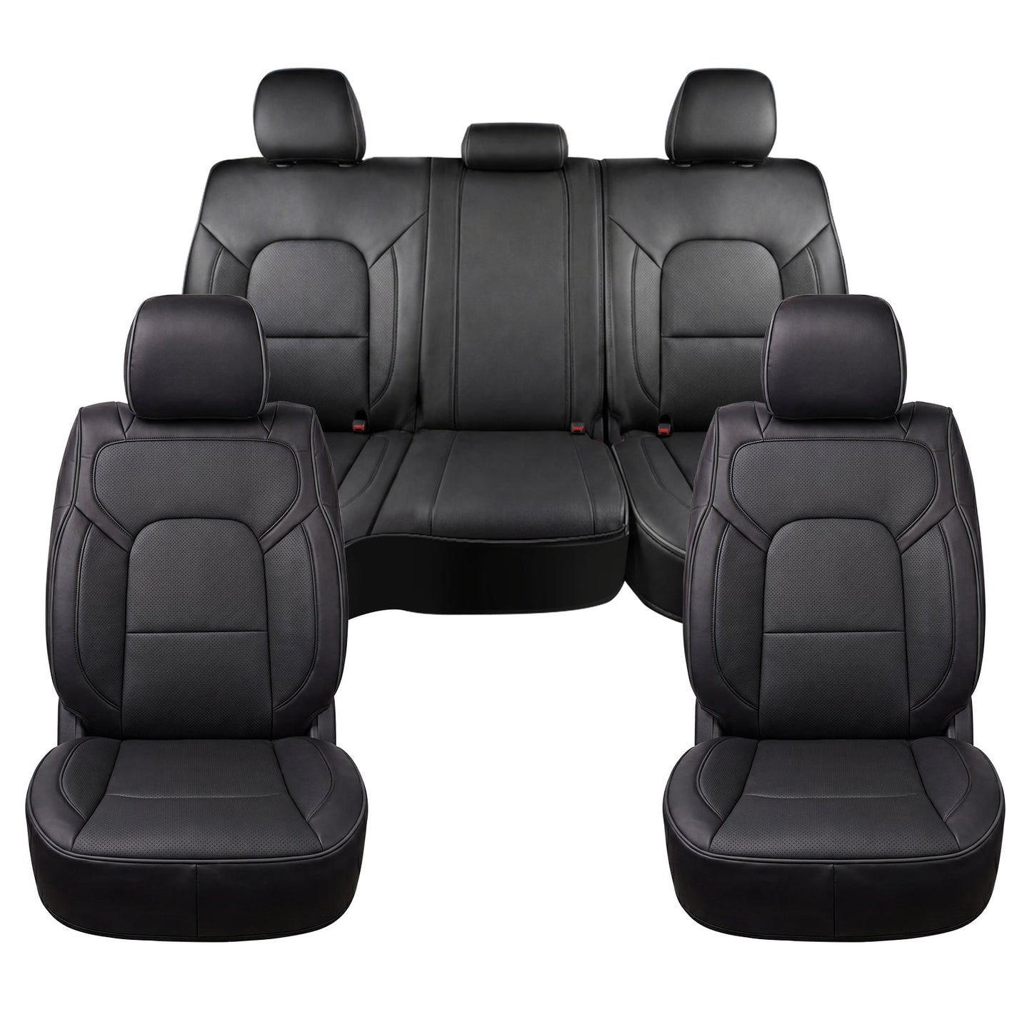 Umbrauto Car Seat Covers for Dodge RAM, Premium Nappa Waterproof Leather Seat Cushion Fits 2009-2026 RAM 1500/2500/3500 Crew Quad Mega Cab with Curved Bench,Full Set, Black
