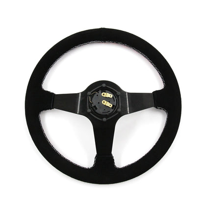 Universal 350mm 3"Deep Dish 6-Bolt Steering Wheel Black Suede Have Faith