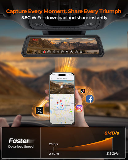 The Legend 3CH Waterproof Mirror Dash Cam, 1080P/60fps, 3-Cam