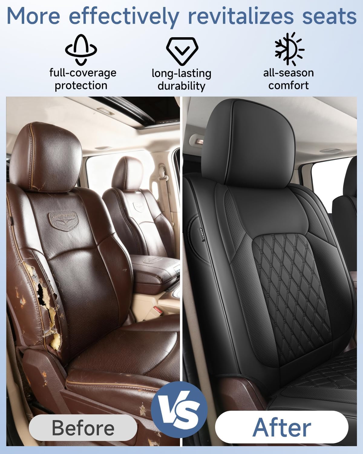 Umbrauto Custom Seat Covers fit for Dodge Ram 1500 2500 3500, Full Coverage Luxury Leather Ram Truck Seat Cover 2009-2025 Compatible with Crew Cab Double Quad Regular (Full Set (Flat Rear))