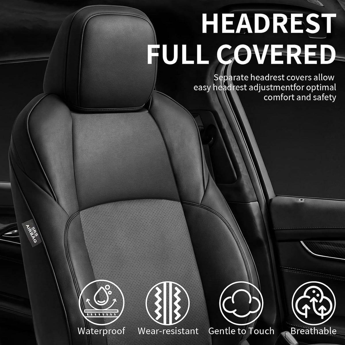 Truck Seat Covers for Toyota Tacoma 2024-2026 Double Cab, Nappa Leather, 3D Laser-Scan Custom Fit, Waterproof, Easy-Clean, Full Coverage, Airbag Compatible, Pet & Scratch Protection