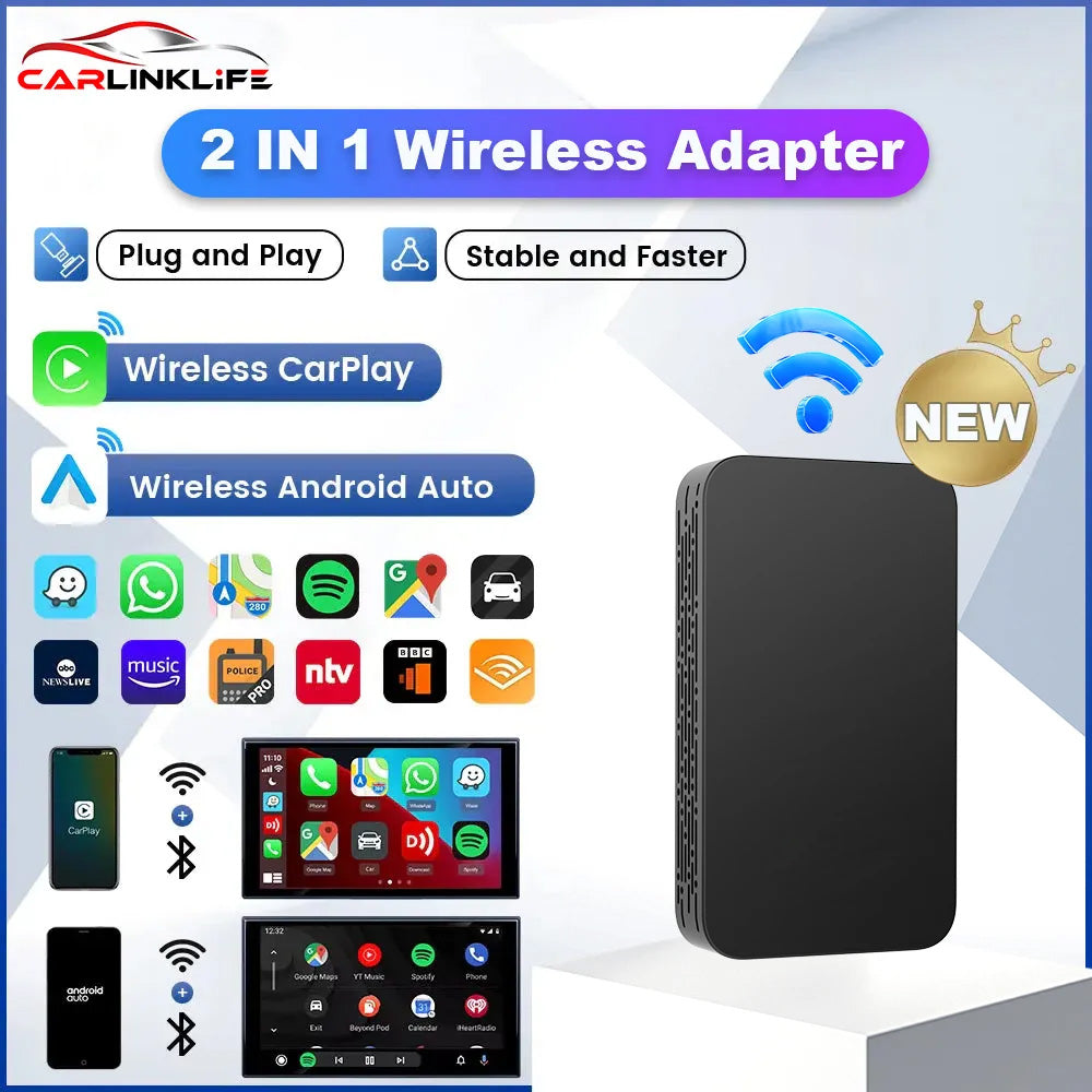 Carlinklife 5.0 2-in-1 Wireless CarPlay Android Auto Adapter for Cars with Factory Wired CarPlay & Wired Android Auto