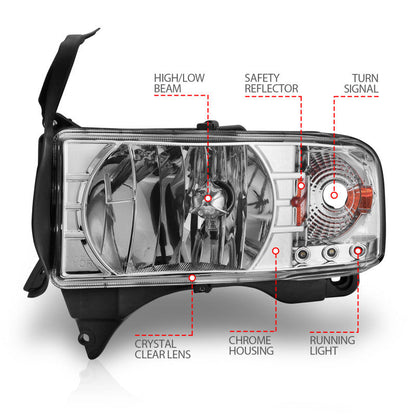 Anzo 1994-2001 Dodge Ram Crystal Headlights Chrome w/ LED