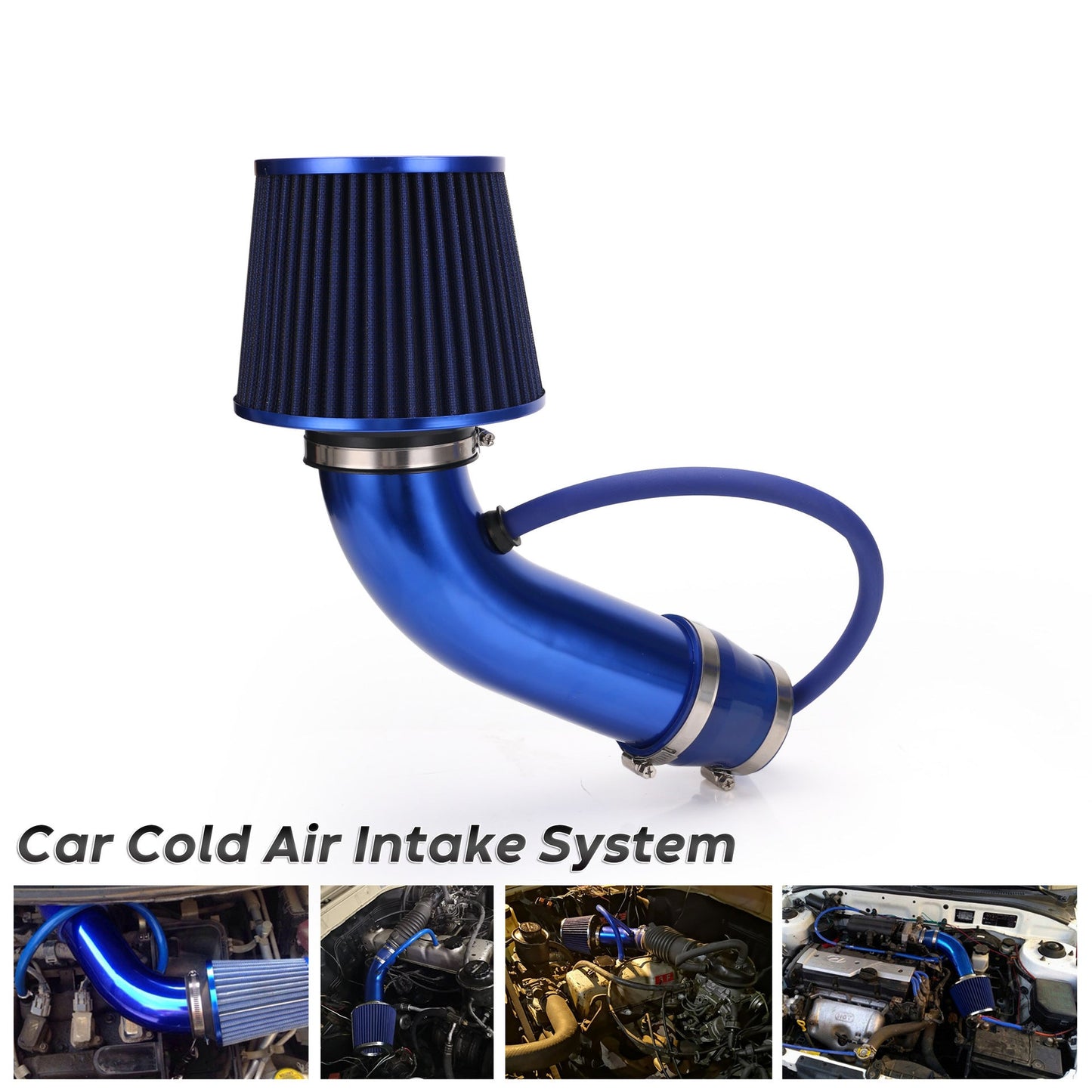 Universal 3-Inch Cold Air Intake Kit with Air Filter & Aluminum Pipe – Blue