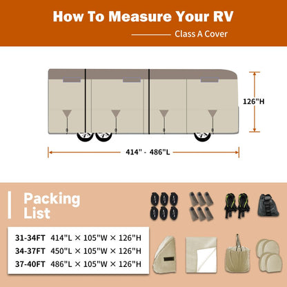 Umbrauto Class A RV Cover Upgraded Heavy Duty 7 Layers Top Windproof Breathable Class A Motorhome Camper Cover,Khaki