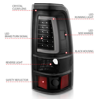 ANZO 2003-2006 Chevy Silverado 1500 LED Taillights Plank Style Black w/Clear Lens 311333