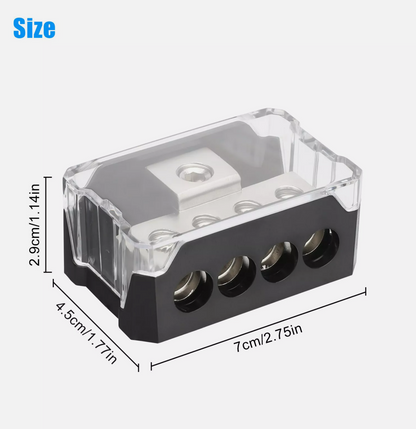 4 Way Power/Ground Distribution Block 0 AWG In, 4 AWG Out (Fits 4-8 AWG)