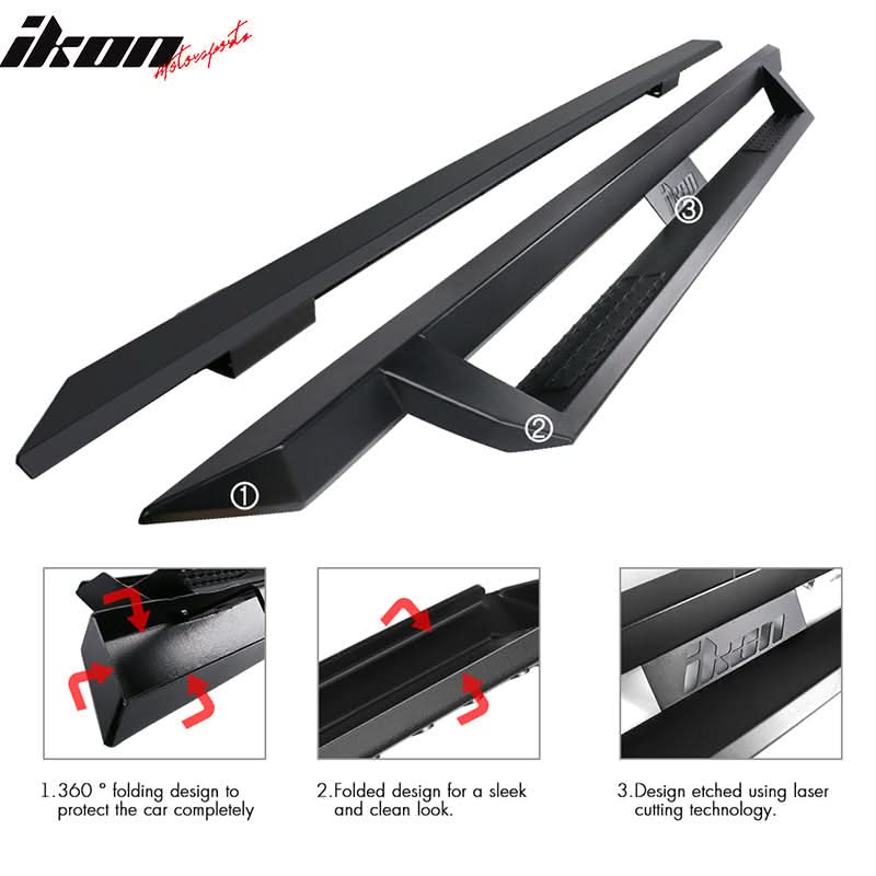 2007-2019 Chevy Silverado GMC Sierra IKON V1 Black Running Board Steel