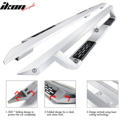 2007-2018 Chevy Silverado Sierra IKON V1 Silver Running Board Steel