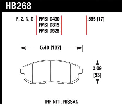 Hawk 03-04 G35/03-05 G35X/ 02-05 350z w/o Brembo HP+ Street Front Brake Pads