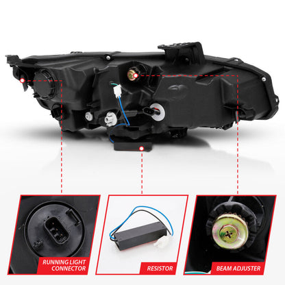 ANZO 16-17 Honda Civic Projector Headlights Plank Style Black w/Amber/Sequential Turn Signal 121527