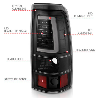 ANZO 1999-2002 Chevy Silverado 1500 LED Taillights Plank Style Black w/Clear Lens 311330