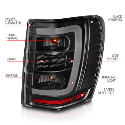 ANZO 1999-2004 Jeep Grand Cherokee LED Tail Lights w/ Light Bar Black Housing Clear Lens 311394