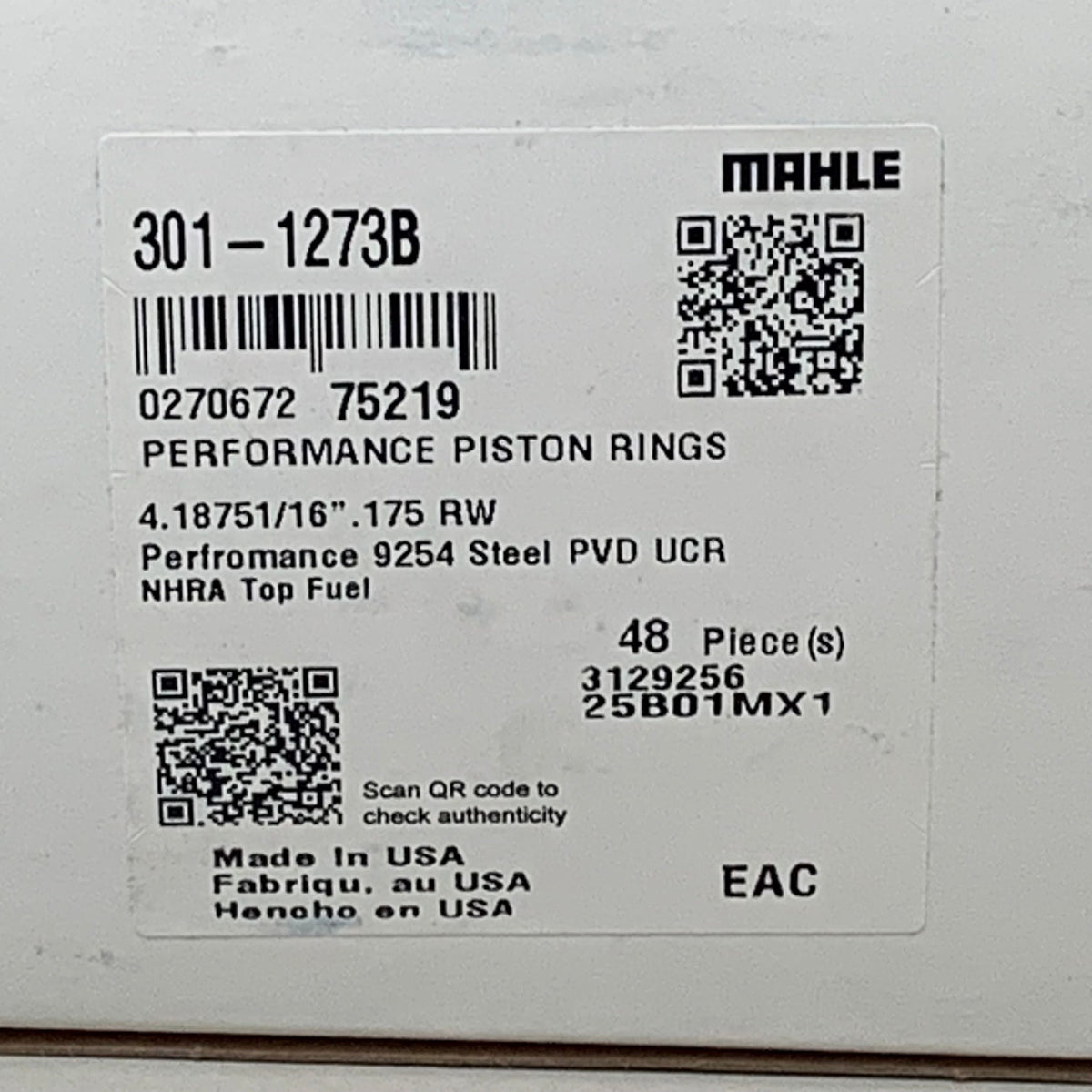 MAHLE (48 Pieces) Individual Fire-Power Performance Piston Rings 301-1273B