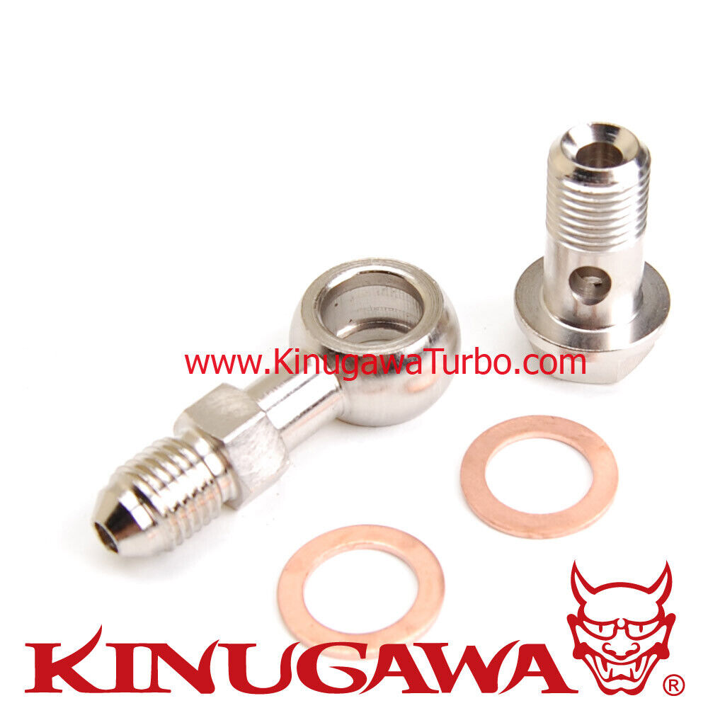 Kinugawa Banjo Bolt Kit M12x1.0 mm to -4 AN For Nissan CA180DET Engine side