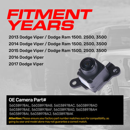 Dodge Ram (2013-2015), Viper (2013-2017) OEM Replacement Backup Camera OE Part #56038978AF, 56038978AG, 56038978AH, 56038978AI, 56038978AJ, 56038978AK, 56038978AL