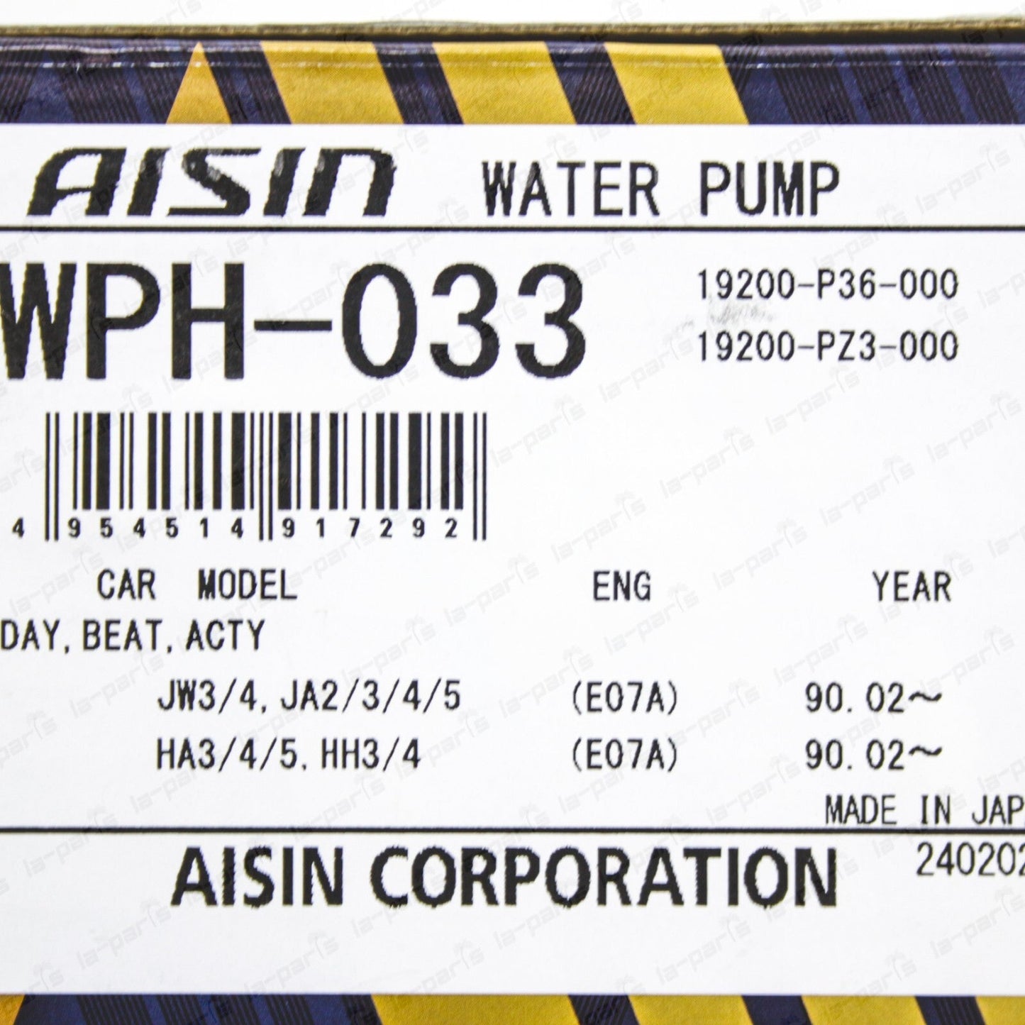 Aisin Water Pump for Honda Beat PP1 Acty HA3 HA4 HA5 HH3 HH5 E07A 19200-P36-000