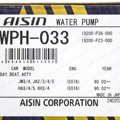 Aisin Water Pump for Honda Beat PP1 Acty HA3 HA4 HA5 HH3 HH5 E07A 19200-P36-000