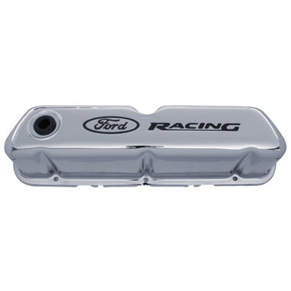 Ford Chrome Steel Valve Cover Set w/Ford Racing Logo FRD302-071