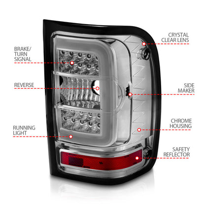 ANZO 2001-2011 Ford  Ranger LED Tail Lights w/ Light Bar Chrome Housing Clear Lens 311392