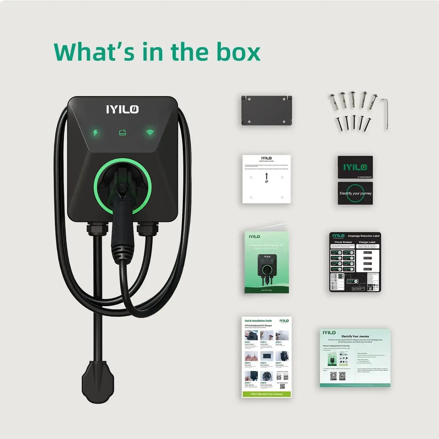 IYILO Level 2 EV Charger NEMA 14-50 J1772 Wall-mounted Plug In - 40A