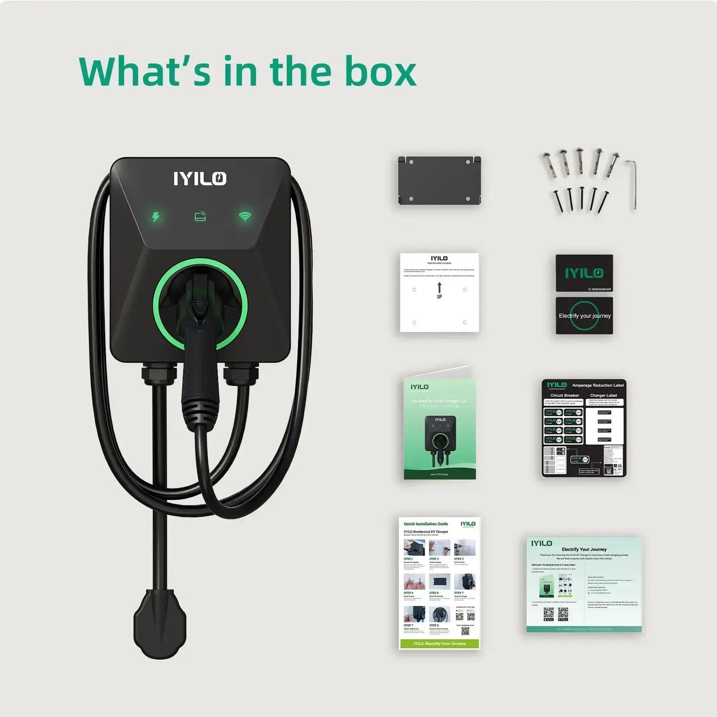 IYILO Level 2 EV Charger NEMA 14-50 J1772 Wall-mounted Plug In - 48A