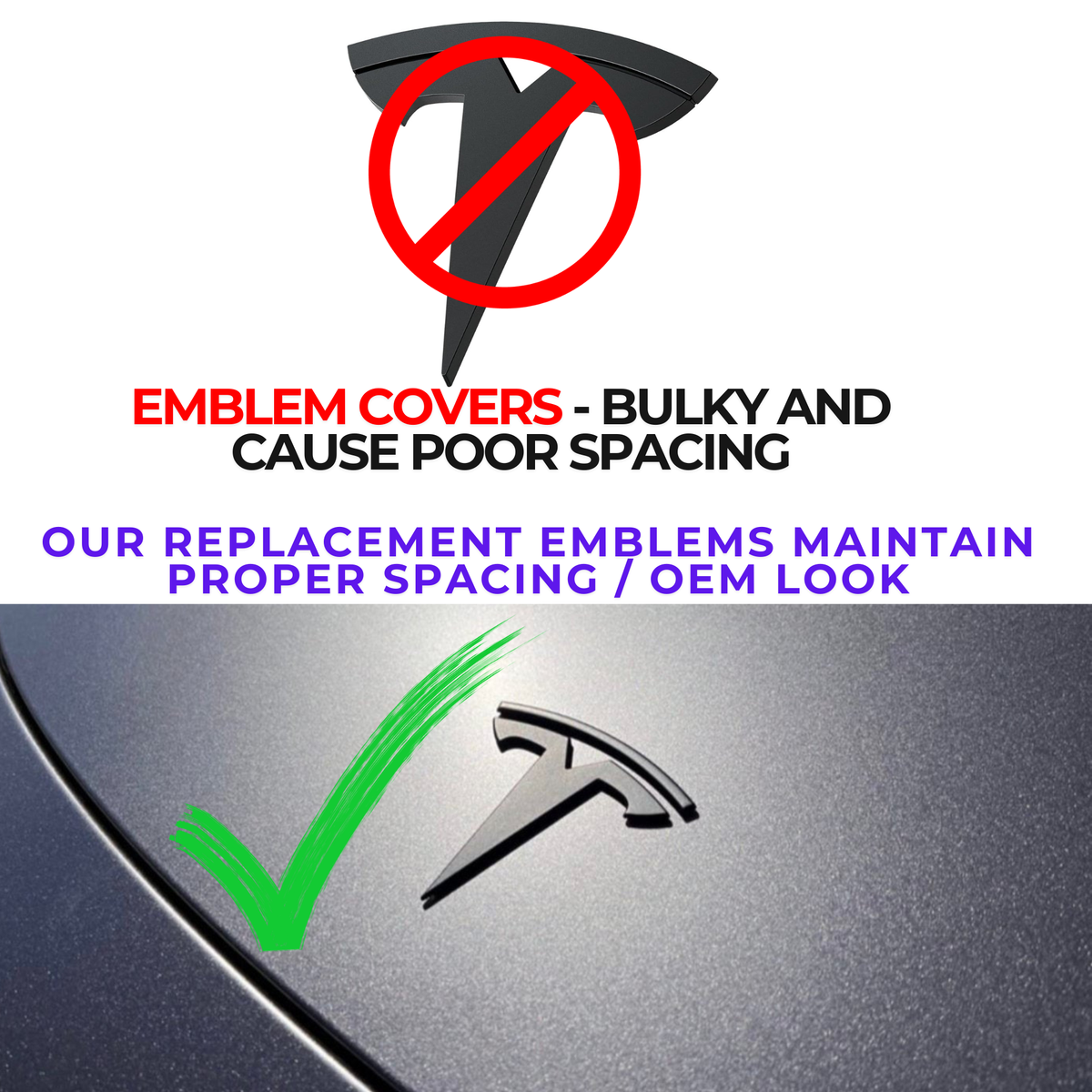 T Logo Emblem - Front - Glossy Black | Tesla Model 3 & Model Y