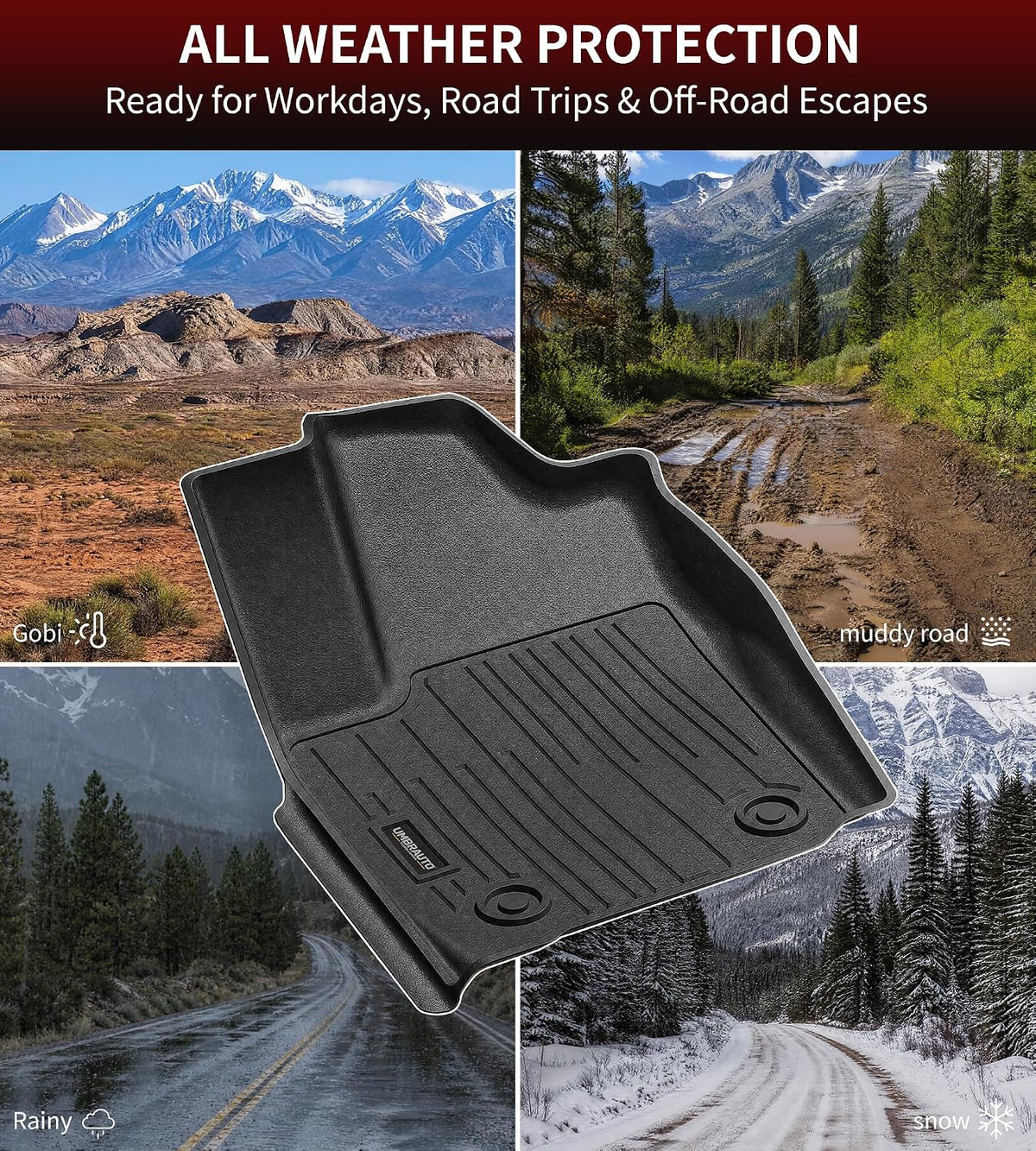 Umbrauto Floor Mats for Chevy Colorado/GMC Canyon 2015-2022 Crew Cab, All Weather TPE Floor Liners, 3D Laser Scanned Custom Fit Car Mats, Waterproof Raised Edge Protection, Easy to Clean