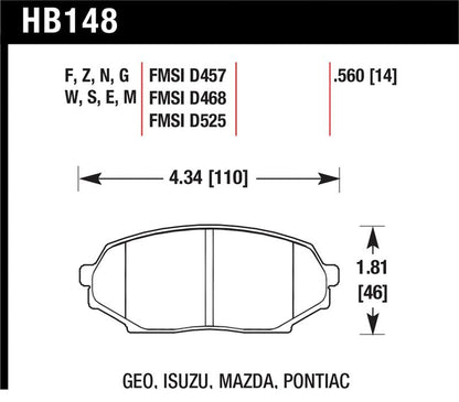 Hawk 89-93 Miata HPS Street Front Brake Pads (D525)