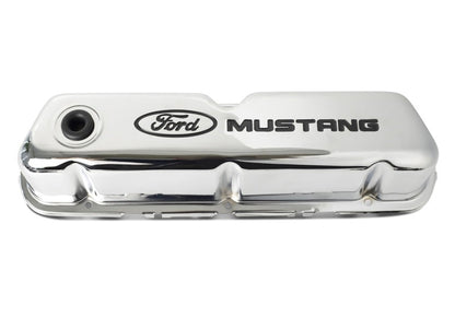 Ford Chrome Steel Valve Cover Set w/Mustang Logo FRD302-100