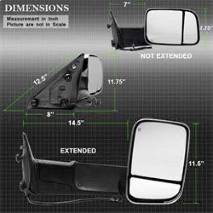 SPYDER Xtune Dodge Ram 1500 09-12 Extendable Heated Adjust Mirror Chrome HoUSing Right MIR-DRAM10-PW-R 9933172