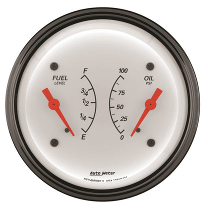 AutoMeter Gauge Dual Fuel & Oilp 3-3/8in. 0 Ohm(e) to 90 Ohm(f)& 100PSI Elec Arctic White 1324
