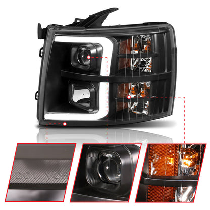 ANZO 07-13 Chevrolet Silverado 1500 Plank Style Projector Headlights Black w/ Amber 111410