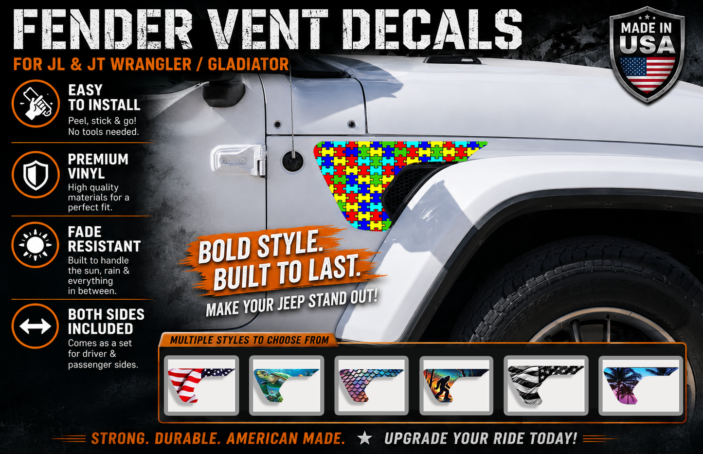 fender vent for the JL or JT 2018 or newer Autism puzzle 60