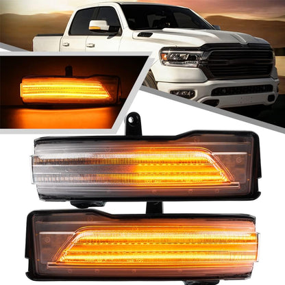 2019-2024 Ram 1500 & TRX Clear Smoked Amber Scanning LED Mirror Lights