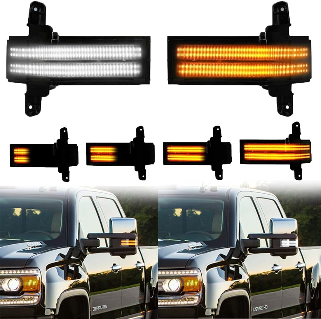 2014-2019 GMC Chevy Sierra Silverado HD Smoked Switchback LED Mirror Lights