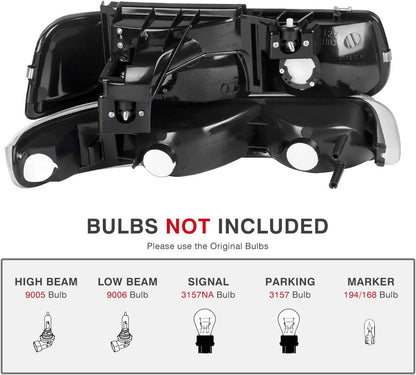 Autosaver88 Headlight Assembly Compatible With 19992002 Chevy Silverado 1500 250020012002 1500hd 2500hd 350020002006 Tahoe Suburban 2500 Headlamp Bumper Lights Black Housing Amber Reflector