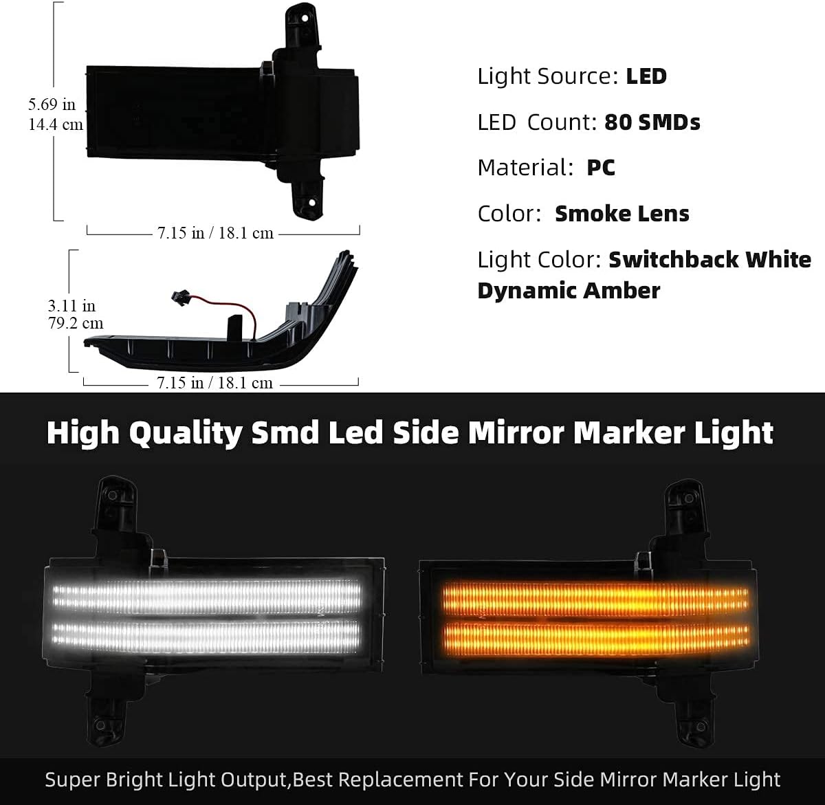 2014-2019 GMC Chevy Sierra Silverado HD Smoked Switchback LED Mirror Lights