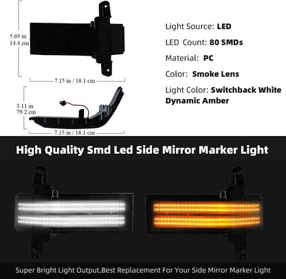 2014-2019 GMC Chevy Sierra Silverado HD Smoked Switchback LED Mirror Lights